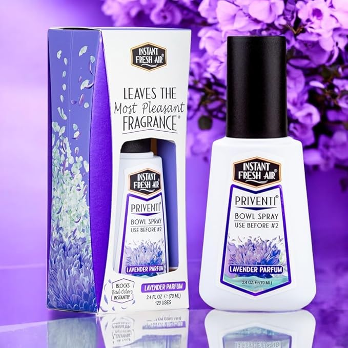 Signature PRIVENTI Toilet Spray, Lavender Parfum Bathroom Spray with Noxban Technology Odor Elimination, Travel Size, Long-Lasting Freshness for Home, Travel or Work, 2.4 Oz. - INSTANT FRESH AIR