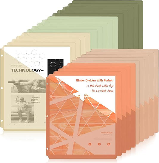 20 Pack Binder Dividers with Pockets Letter Size Clear Slash File Jacket 3 Hole Punch Plastic Document Folders for Office Home School (Color（Morandi）)