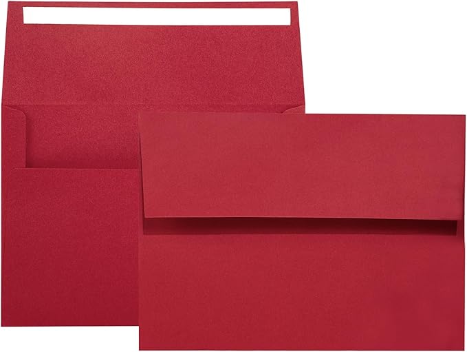 A7 Printable Red Envelopes 5X7 50 Pack - Quick Self Seal,for 5x7 Cards| Perfect for Weddings, Invitations, Photos, Graduation, Baby Shower| 5.25 x 7.25 inches，AZAZA