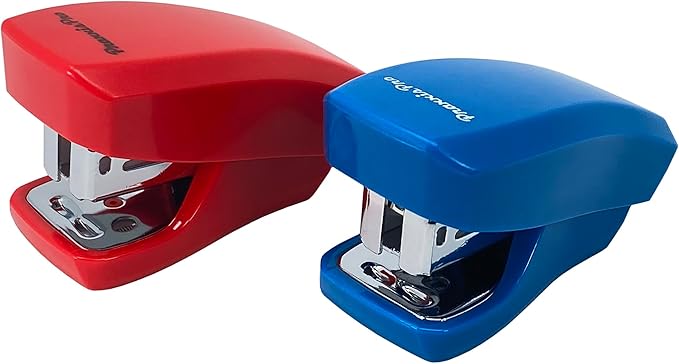 Aria Premium Mini Stapler Set by PraxxisPro - with Built-in Staple Removers, 2000 Standard Staples Included - for Office, School, and Travel, Set of 2, Blue & Red