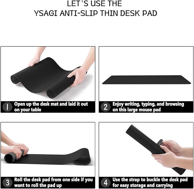 YSAGi Non-Slip Leather Desk Pad L Size, Waterproof Laptop Computer Desk Keyboard Mat, Table Protector Blotter Mat, Large Mouse Pad for Office/Work/Home/Decor(Black, 35.4" x 17")