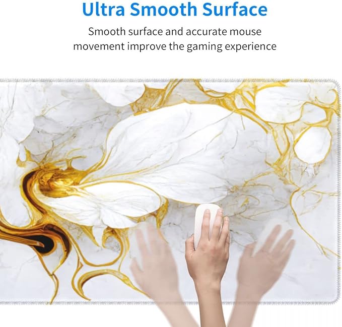 Desk Pad,Office Desk Mat 31.5"×11.8" Large Gaming Mouse Pad,Extended Computer Mouse Pad,Waterproof Thick Big Mouse Pads with Non-Slip Rubber Base Office Home White Gold Marble Flower