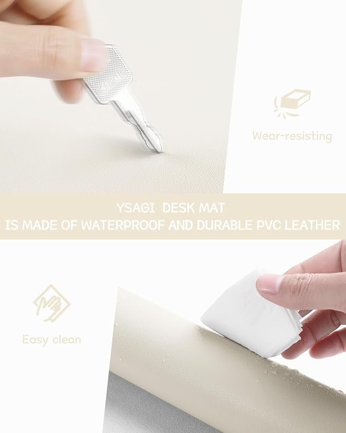 YSAGi Non-Slip Leather Desk Pad, Desk Matt for Desktop, Waterproof Laptop Computer Keyboard Mat, Table Protector Blotter Mat, Large Mouse Pad for Office/Work/Home/Decor(Cream, 35.4" x 17")