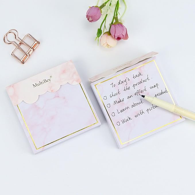 Pink Marble Desk Accessories Organizer Set of Stapler, Staple Remover, Tape Dispenser, Memo Pad Holder, Scissor, Ballpoint Pen, Binder Clips, Sticky Notes Office Supplies (Pink Marble)