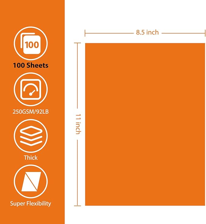 OcePor 100 Sheets Orange Cardstock Paper, Colored Printer Paper 8.5 x 11, Thick Construction for Cards Making, Scrapbook，Office Printing, Invitations, Certificates，DIY Crafting 92 lb/250gsm
