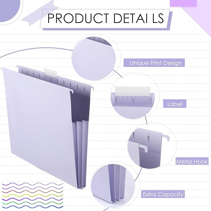 Yaomiao 24 Pack Hanging File Folders 3 Pleats Letter Size File Cabinet Folders with 1/5-Cut Adjustable Tabs Expandable Document Cabinet Colored for Home Desk Office Organization(Fresh Color)