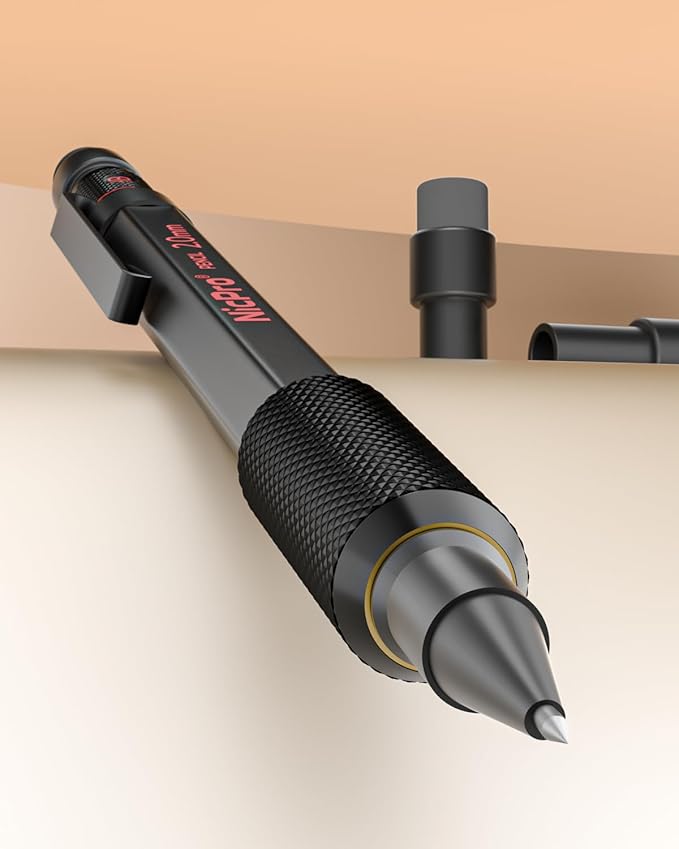 Nicpro 2mm Mechanical Pencils Set with Case, 12 Black & Colored Lead Refills, Erasers - MP2000 Weatherproof Metal Lead Holder, Heavy Duty Carpenter Pencil For Writing, Drawing, Woodworking