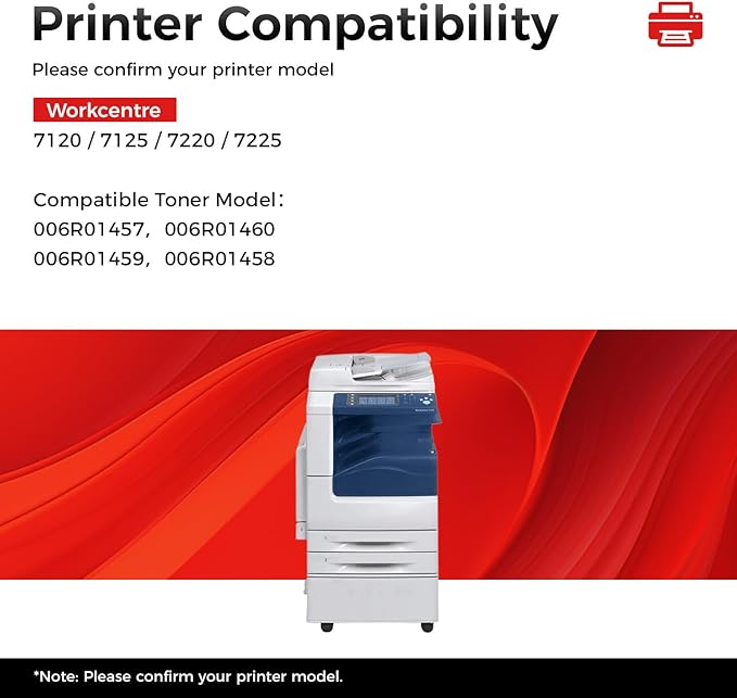 WorkCentre 7120 7125 Toner Cartridge Set 4-Pack Replacement for Xerox 006R01457 006R01460 006R01459 006R01458 Compatible with Xerox WorkCentre 7120 7125 7220 7225 Printer Ink Black Cyan Magenta Yellow