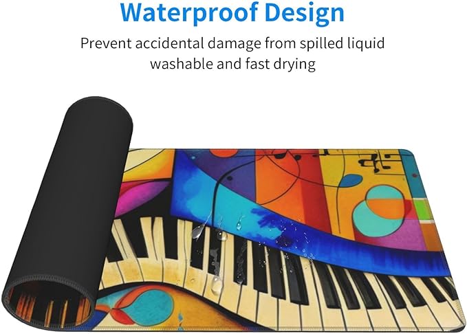 Gaming Mouse Pad, Large Non-Slip Rubber Base Mousepad, Keyboard Mouse Mat, Desk Pad with Stitched Edges, 31.5x11.8inch, Abstract Paino