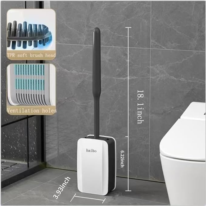 Removable Toilet Brush Set, Soft and Medium Bristles for Cleaning Hygienic Corners, Comes with Suction Cup Seamless Hooks, Black