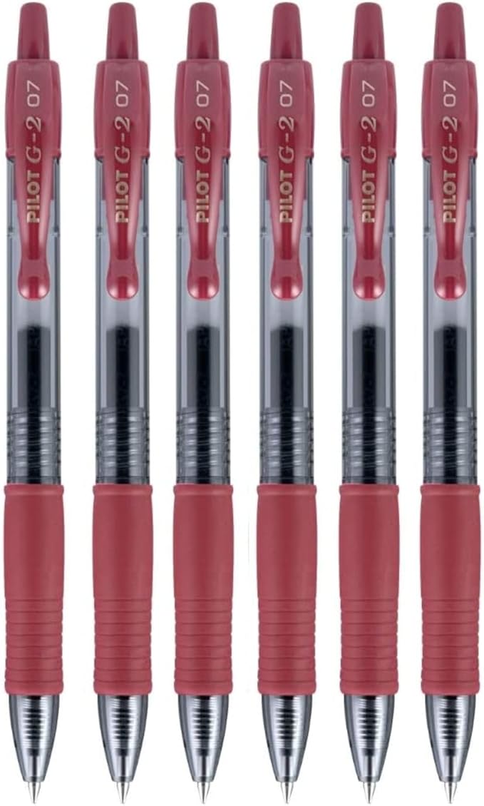 Pilot G2 Premium Refillable & Retractable Rolling Ball Gel Pens, 0.7mm Fine Point, Burgundy, 6-Pack