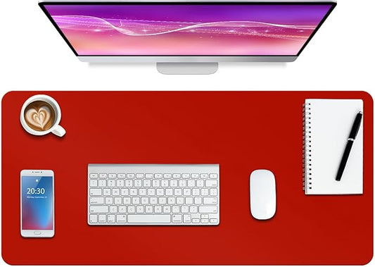 Boutilon Leather Desk Pad Protector,Non-Slip Mouse Pad,Laptop Desk Pad,Office Mouse Mat,Waterproof Leather Desk Blotter,Desk Writing Pad for Office and Home (L-Red,35"x 17")