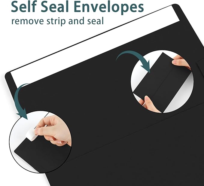 50 Pack 4x6 Envelopes, A4 Black Envelopes Self Seal for Invitation, Baby Shower, Birthday Party, Wedding, Postcards, Mailing, Greeting Cards