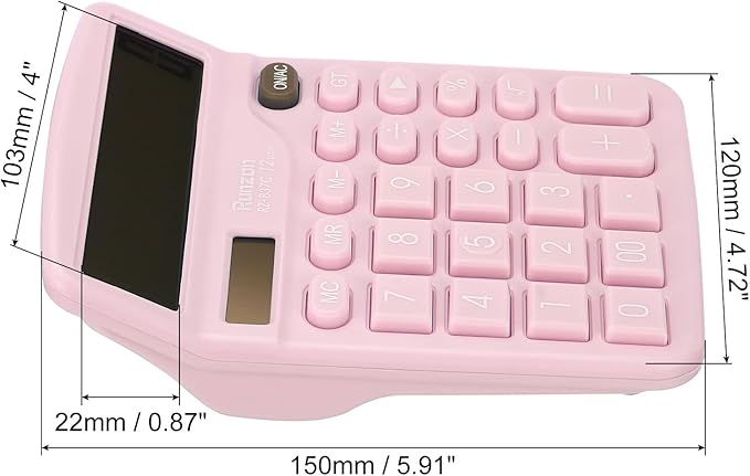 PATIKIL Desk Calculator, 12 Digits Large LCD Display Electronic Calculator Solar Battery Dual Power for Home Office Desktop, Pink