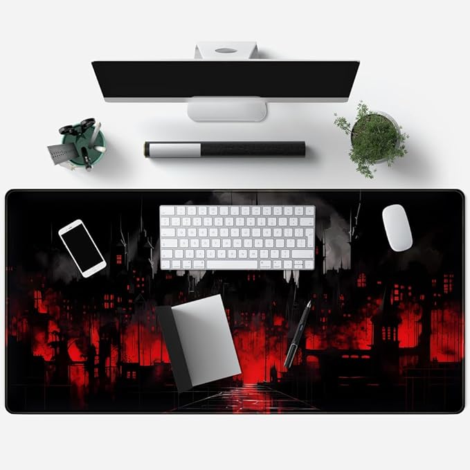 Black Castle Large Mouse Pad Red and Black Mousepad Gaming Playmat Game Mat, Big Full Keyboard and Mouse Pads Cool Desk Pad for Keyboard with Stitched Edges Anti-Slip Desk mat 31.5" X 15.7 "