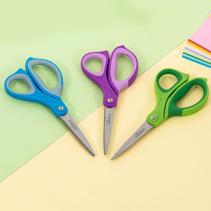 LIVINGO Scissors for School - Sharp Pointed Tip All Purpose Scissors Students Teachers Crafts Middle High School College Office Home, Blue, Green, Purple, 3 Pack, 7 Inch
