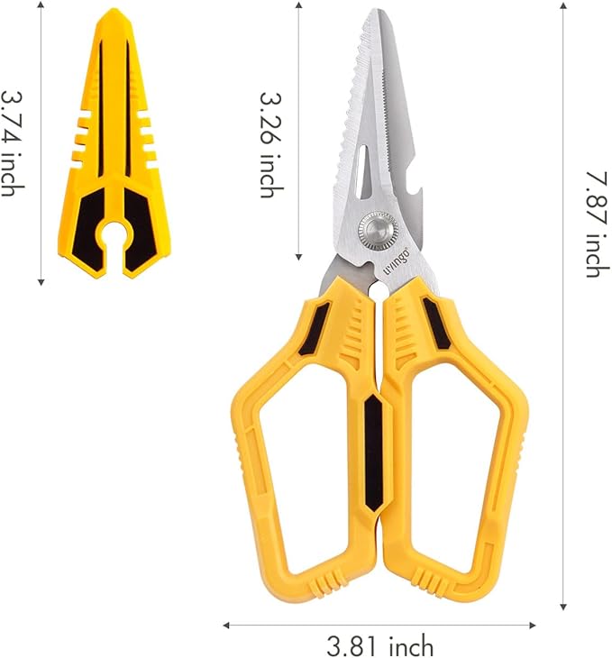 LIVINGO Heavy Duty Scissors All Purpose - 7.87" Sharp Utility Shears Multi-function Blades with Protective Cover for Industrial, Home Repair and Outdoor Cutting Cable, Rope, Plastic, Leather, and Wire