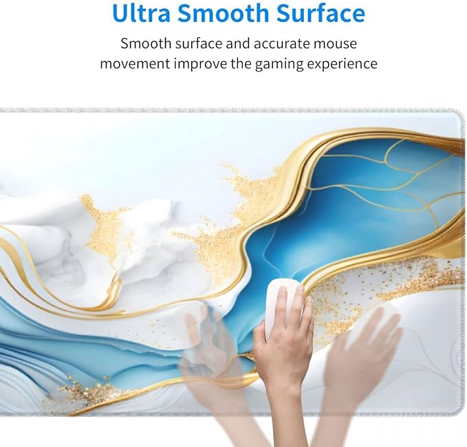 Desk Pad,Office Desk Mat 31.5"×11.8" Large Gaming Mouse Pad,Durable Extended Computer Mouse Pad,Waterproof Thick Big mouse Pads with Non-Slip Rubber Base Office Home Blue White Gold Marble