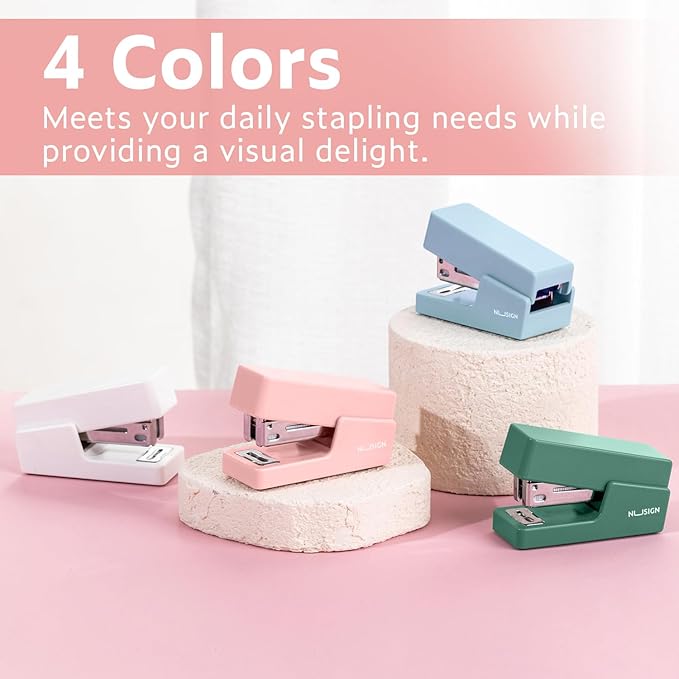Mini Stapler with 830 Staples, Small Cute Desk Staplers, 25 Sheet Capacity, Pink