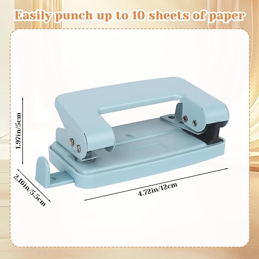 2 Hole Punch 1/4" with Ruler Paper, Blue Two Hole Punch, 2 Holes Puncher for File Folder, Metal Manual Low Force Looseleaf Double Punch Capacity 10 Sheet for A4/A5/B5 for Office and Home