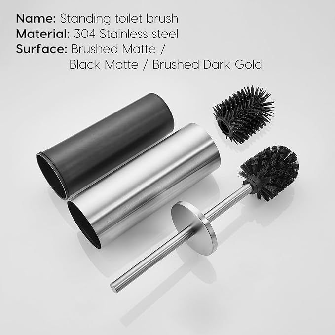 Toilet Bowl Brush Stainless Steel Toilet Brush and HolderSet Toilet Cleaning Brushes Toilet Brushes Holders Toilet Scrubber Brush Accessories to Clean (Brushed)