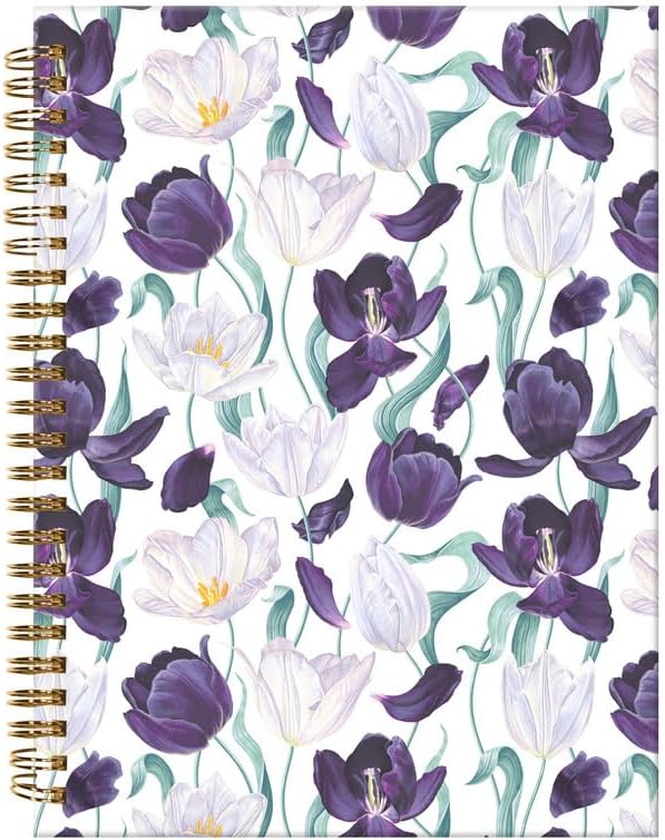 Spiral Journal Notebook,A5 Hardcover Lined Journals for Women Girl 6 x 8.3 in,120 Pages Thick Paper,Cute College Ruled Writing Notebook for Gifts Office Work School(Tulips Floral Leaf)