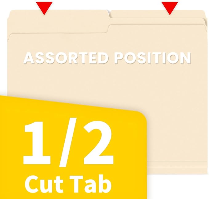 SUNEE File Folders, 18 Pack Manilla Folders 8.5 x 11, 1/2 Cut Tab for Easy Labeling and Organization, Durable Standard Paper for Home, Office, School Filing