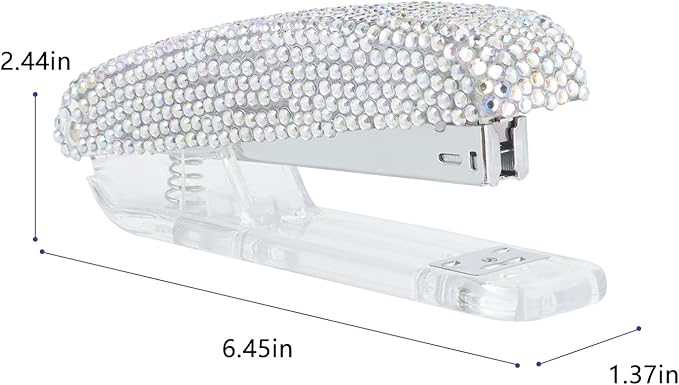 Pasted Diamond Crystal Handmade Bling Dazzling Stapler for Office, School, or Home (White&AB)