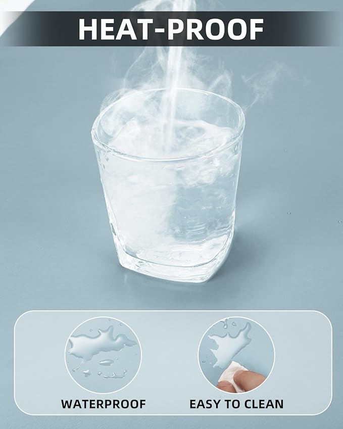 Leather Desk Pad Protector, Large Mat, Mouse Pad & Keyboard Cover - Non-Slip PU Leather Blotter - Office & Home (Light Blue, 48" x 17")