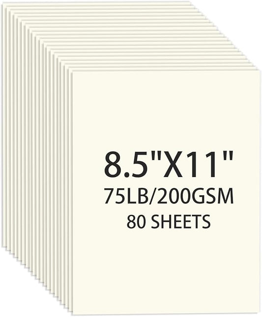Cream Cardstock 8.5 X 11, 80 Sheets Card Stock, 75lb/ 200gsm Copy Paper, Cardstock Printer Paper for Art, Drawing, Invitations, DIY Cards, Watercolor, Craft, Construction, School & Office Supplies