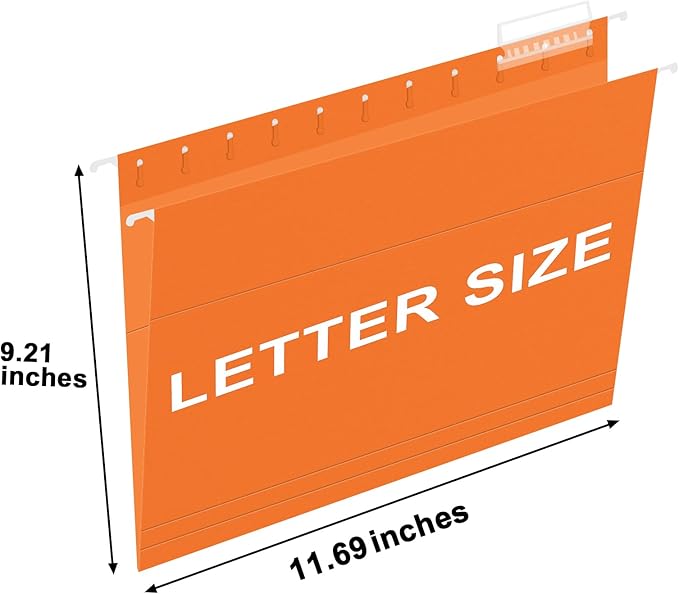 HERKKA Hanging File Folders, 30 Pack Reinforced Letter Size Hanging Folders, Designed for Bulky Files, Filing Cabinet, 1/5-Cut Adjustable Tabs (Orange)