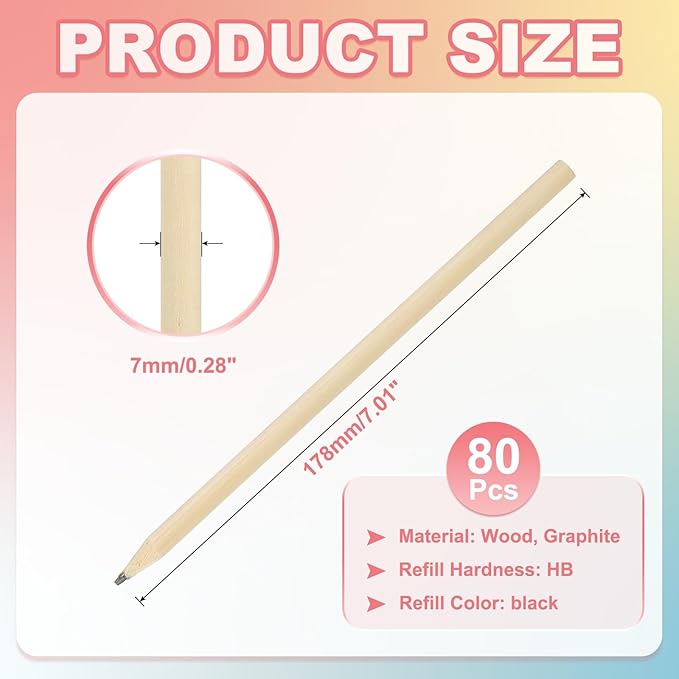 PATIKIL Round Wooden Pencils Bulk, 80 Pack HB Graphite Pencils Double-Ended Design for Office Supplies, Engineering Marking Writing Art Drawing Supplies, Brown