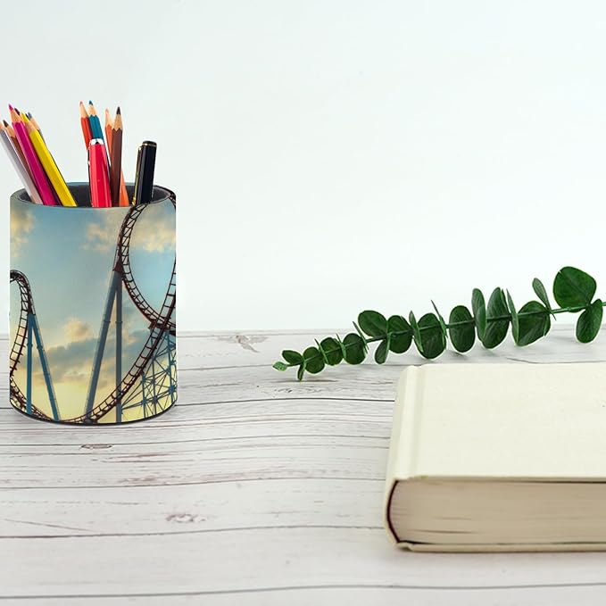 Roller Coaster Pen Holder Pencil Organizer Cute Pencil Cup Desk Decor Makeup Brush Holder PU Multifunctional Office Suppliesfor Home Classroom School