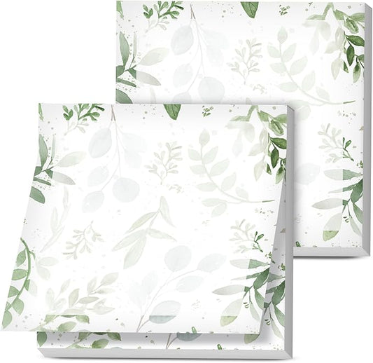 Sticky Notes, 2 Pads, 3x3 inches, Cute Colorful Fun Self-Stick Note Pads, Easy Post, Strong Adhesive Notepad Green Leafy Pattern