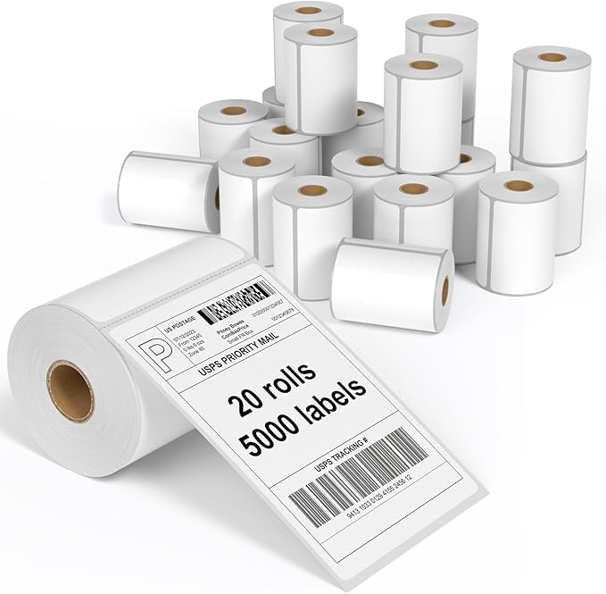 FungLam 4"X6" Thermal Shipping Labels, 5000 Labels, 20 Rolls, Compatible with Rollo, Munbyn, iDPRT Thermal Printers