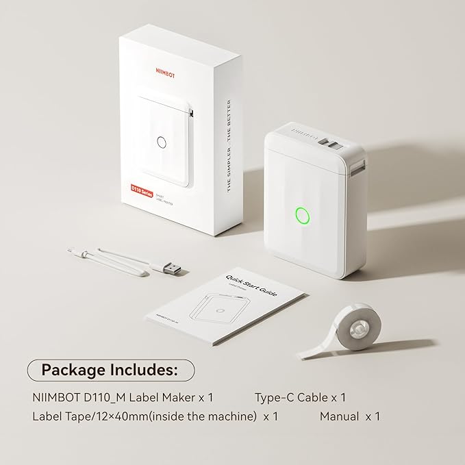 NIIMBOT Label Maker Machine with Tape, D110 New Version Mini Portable Bluetooth Thermal Printer, Sticker Maker Label Maker for Home Office Organization School, Light Gray