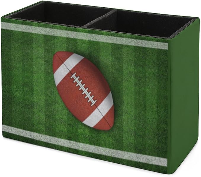 Pen Holder, Pencil Holder for Desk Organizer, American Football Game PU Leather Pencil Cups Desktop Stationery Storage Makeup Brush Holder Pen Organizer for Office Home