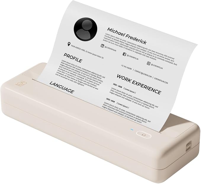 HPRT Portable Printers Wireless for Travel - MT810 Bluetooth Thermal Inkless Compact Printer, Paper Rolls Mobile Printing for Vehicles Office, Compatible with iPhone Android & Laptop