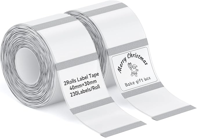 NIIMBOT 2 Rolls Labels for B1/B21/B31 Label Maker, 40 x 30 mm (1.57'' x 1.18'') 230 Labels/Roll, Thermal Label Tape for Home Office Small Business Labeling Tape Replacement(Clear)