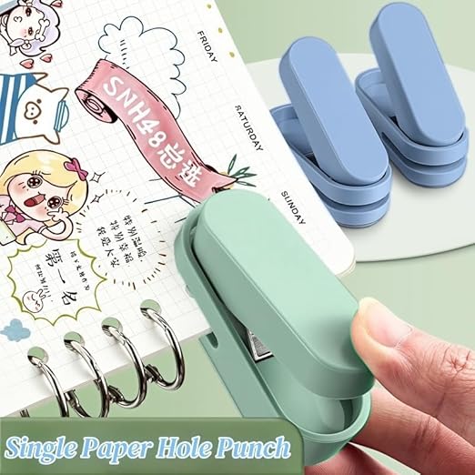 Magnoloran 2 Pack Single Hole Punch, 1/4 inch Mini Small Hole Puncher Heavy Duty Paper Hole Puncher Small Hole Punch One Hole Puncher for Crafts Paper Cards Tags Scrapbook-Blue&Green