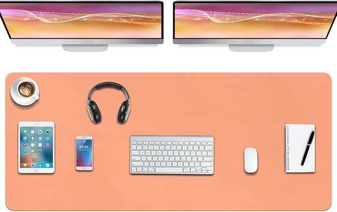 Boutilon Leather Desk Pad Protector,Non-Slip Mouse Pad,Laptop Desk Pad,Office Mouse Mat,Waterproof Leather Desk Blotter,Desk Writing Pad for Office and Home (XXXL-Orange Pink,47"x 24")