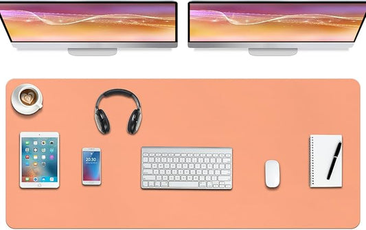 Boutilon Leather Desk Pad Protector,Non-Slip Mouse Pad,Laptop Desk Pad,Office Mouse Mat,Waterproof Leather Desk Blotter,Desk Writing Pad for Office and Home (XXXL-Orange Pink,47"x 24")