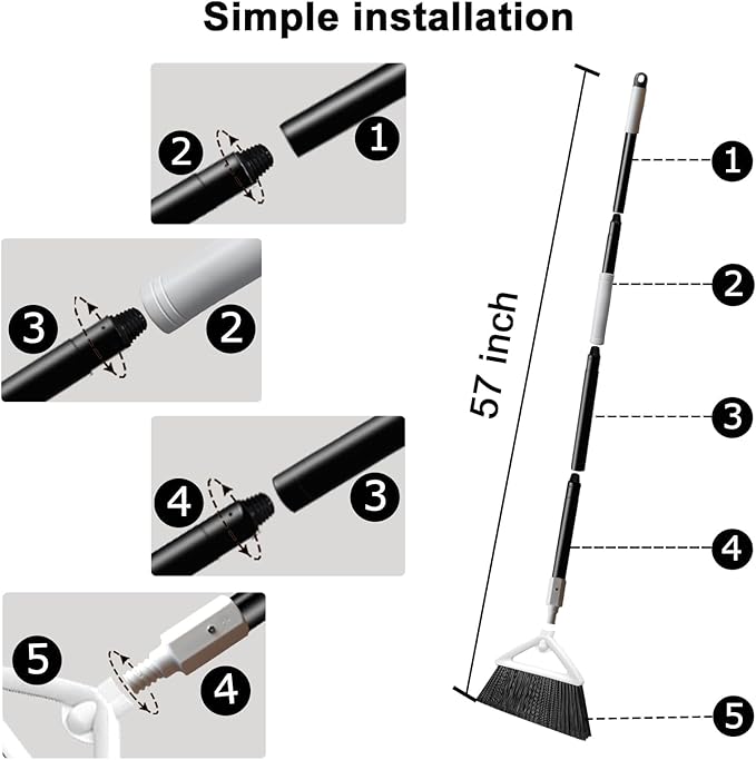 Szjyhqy 4 Pack Outdoor Indoor Broom, Brooms for Sweeeping Indoor, Heavy-Duty Kitchen Broom with Long Pole, Angle Broom White for Garages Restaurant Courtyard Office Slidewalk Lobby Sweep Dust