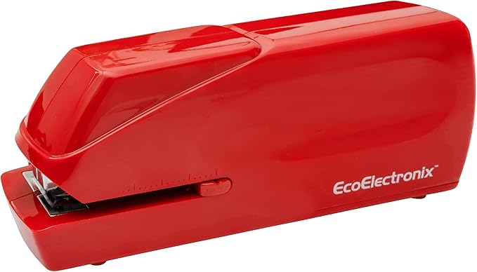 Portable Automatic Electric Stapler - 30 Sheet Capacity, Quiet Operation, Jam-Free and Easy Reload - AC Adapter/Battery Powered (Red)