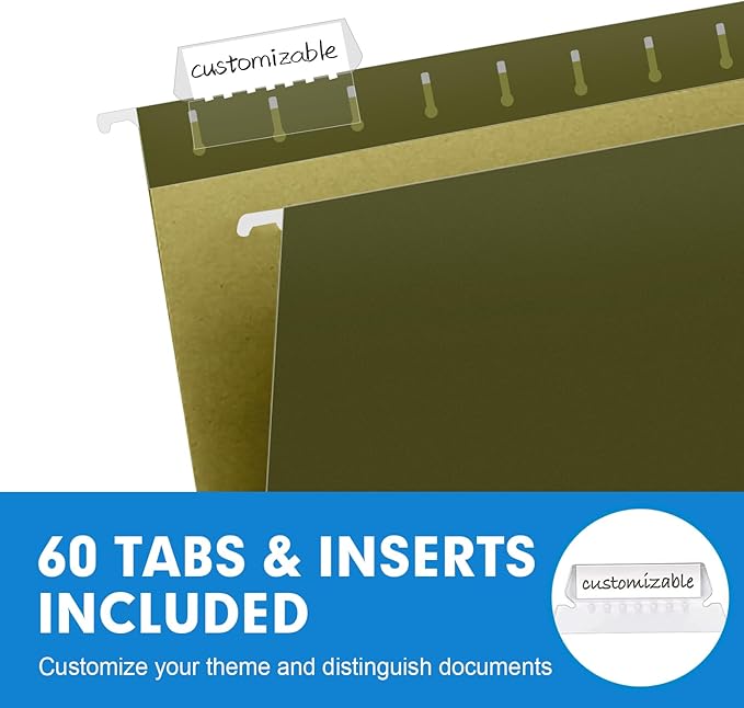 Hanging File Folders, RAZCC 60 Pack Reinforced Hanging Folders Legal Size, Designed for Bulky Files, Filing Cabinet, Adjustable Tabs, Green