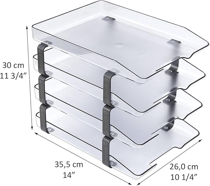 Acrimet Traditional 4 Tier Letter Tray, Front Load Design, A4 Letter Size, Desktop Organizer (Plastic) (Clear Crystal Color)