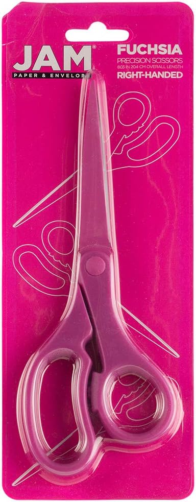 JAM PAPER Multi-Purpose Precision Scissors - 8 Inch - Fuchsia Pink - Ergonomic Handle & Stainless Steel Blades - Sold Individually