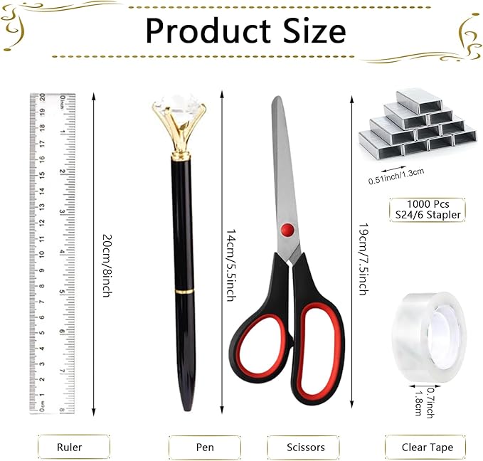 Office Supplies Set,Desk Accessories,Stapler and Tape Dispenser Set,1000 Staples,Staple Remover,Hinder Clips,Ruler,Scissor,Clear Tape,Ballpoint Pen,Sticky Notes,Gifts for Colleagues(Black)