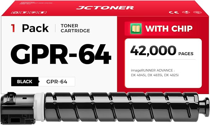 GPR-64 GPR64 Black Toner Cartridge 1-Pack with chip High Yield Replacement for Canon GPR-64 5141C003AA Toner Compatible for Canon ImageRunner Advance DX 4845i 4835i 4825i Printer Ink Copier All-in-One