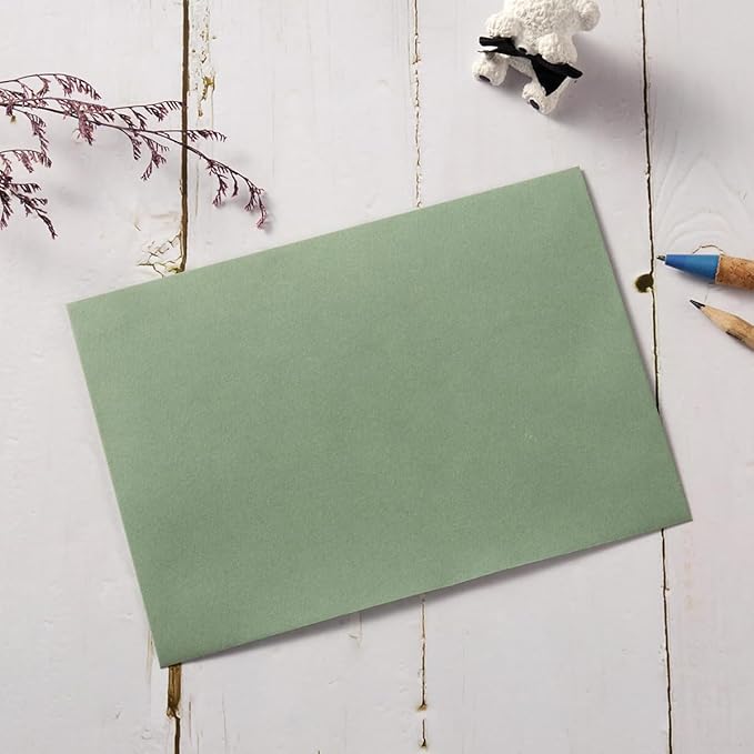 100 Pack A7 Envelopes with Colorful Blank 5 x 7 Cards Self-Adhesive Business Envelopes Invitations Cards Envelopes (Sage-Green, A7)